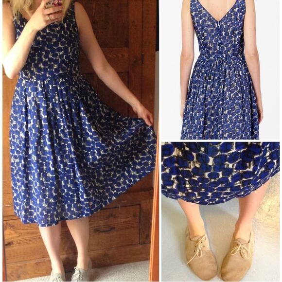 Boden Nancy Dress in Navy Etched Spot size 4R - Picture 2 of 13